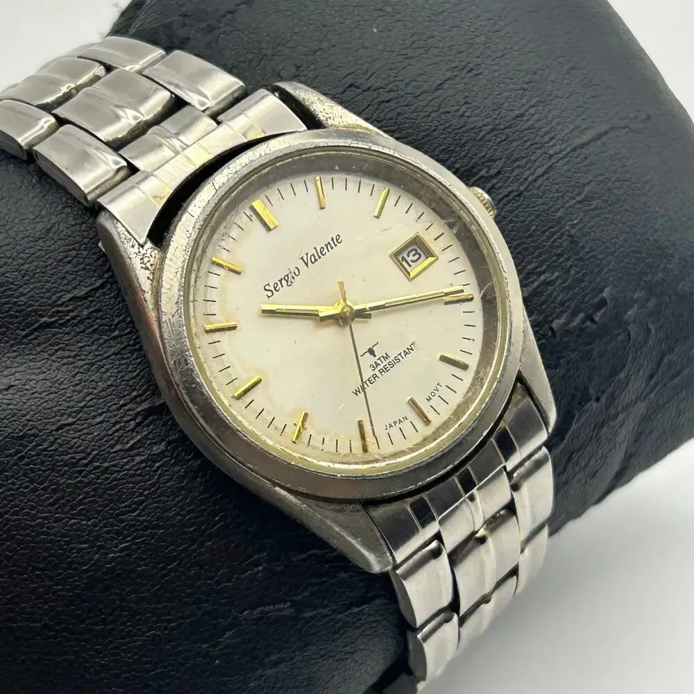 Sergio Valente Silver-tone Stainless Steel with Day Display Watch New Battery
